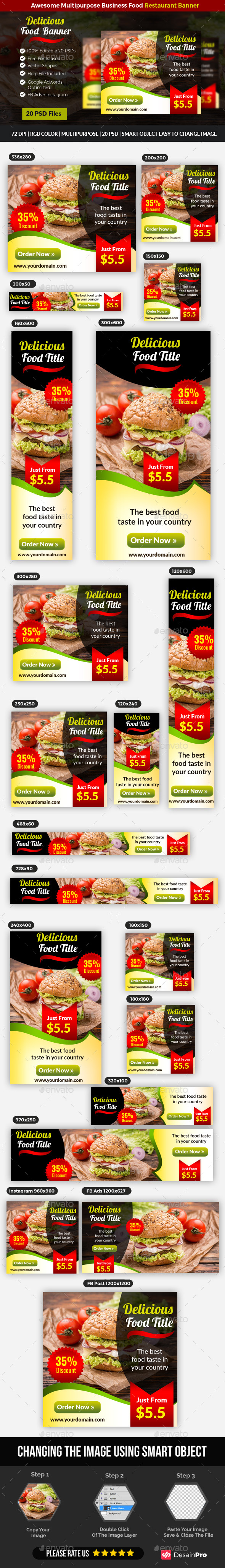 Restaurant Food Banner Ads - Banners & Ads Web Elements