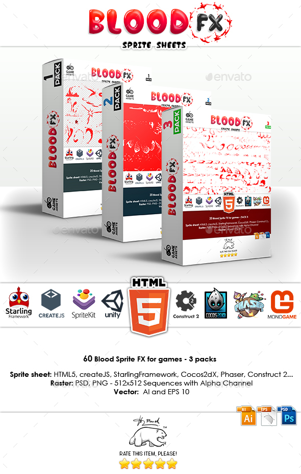 60 Blood FX for Games Bundle - Sprites Game Assets
