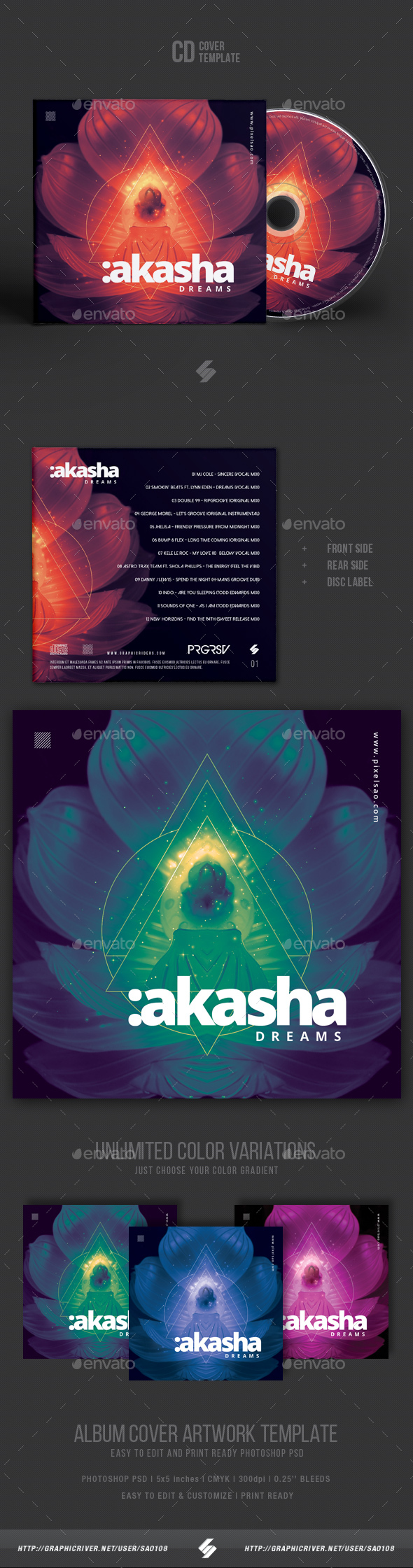 Akasha Dreams - Chillout CD Cover Artwork Template - CD & DVD Artwork Print Templates