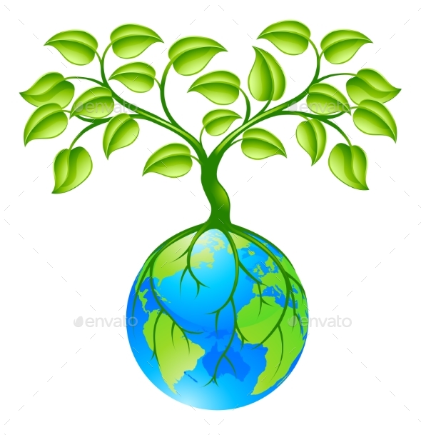 Planet Earth Globe with Three Concept - Flowers & Plants Nature