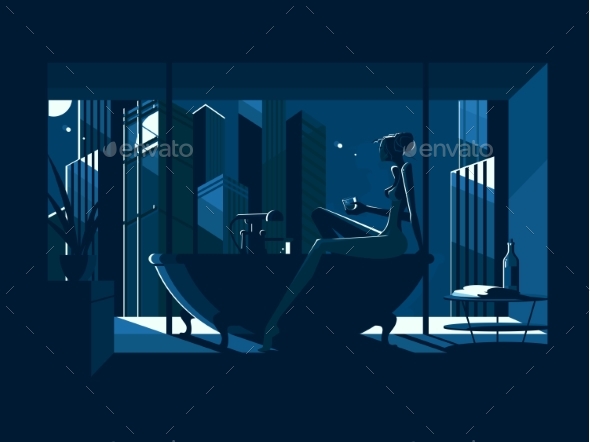 Silhouette of Naked Girl in Bath - Miscellaneous Vectors