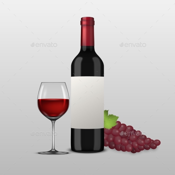Vector Realistic Grapes Brunch and Wine - Food Objects