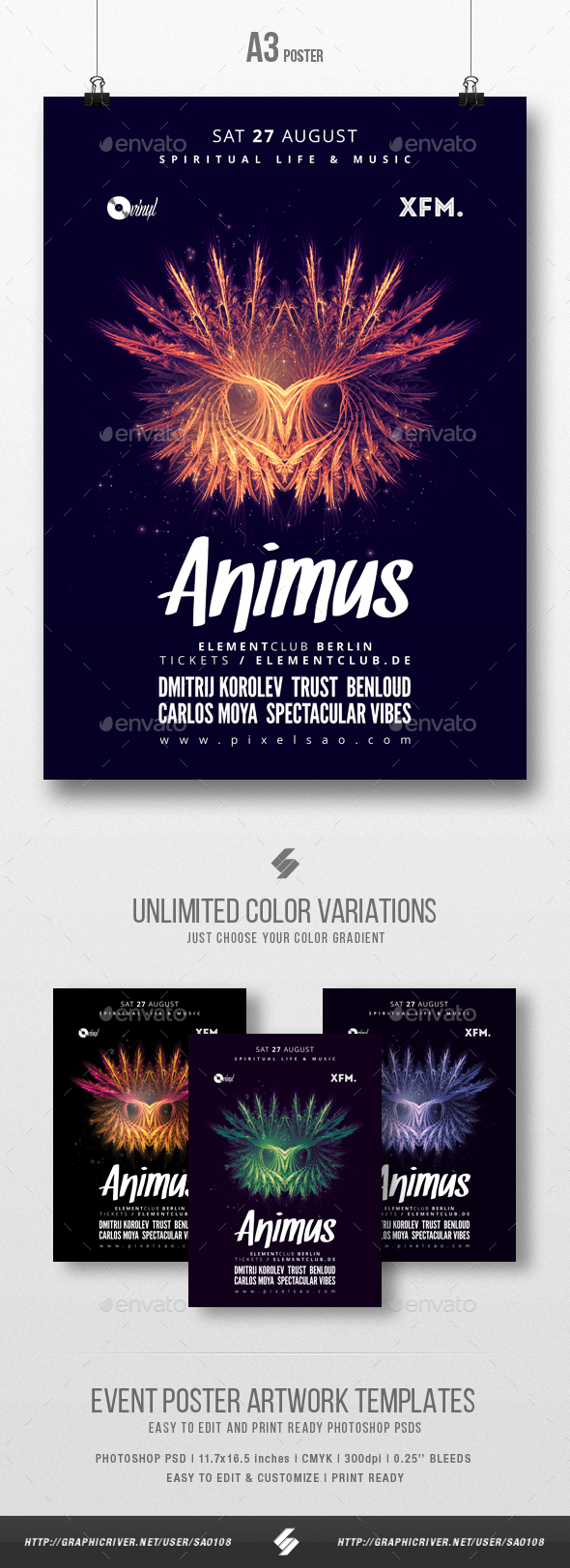 Animus - Progressive Party Flyer / Poster Template A3 - Clubs & Parties Events