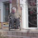 Old Caucasian Man in Wheelchair Rolling To Stairs Without Ramp Outdoors and Throwing Up Hands in - VideoHive Item for Sale
