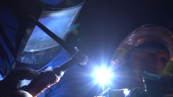 Metal Processing in the Forge. Argon Welding Copper. alt