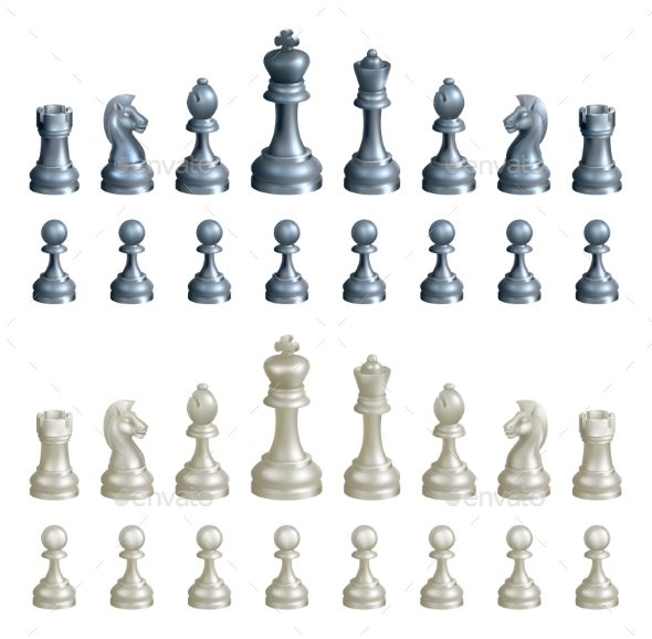 Complete set of chess pieces by Microvector on @creativemarket