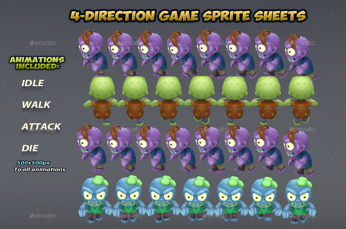4-Directional Zombie Game Character Sprites by pasilan | GraphicRiver