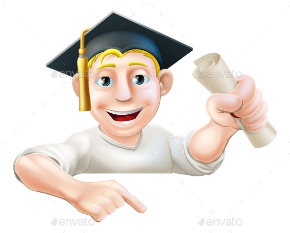 Learning Graduate Man Pointing Down - Miscellaneous Vectors