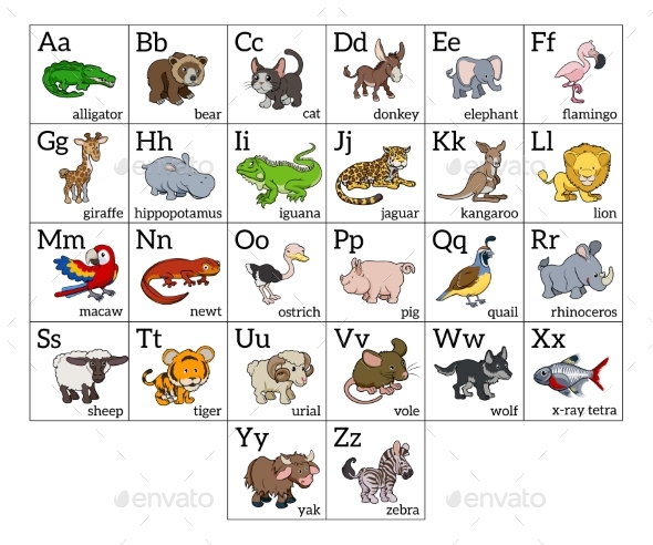 Cartoon Animal Alphabet Chart - Miscellaneous Vectors