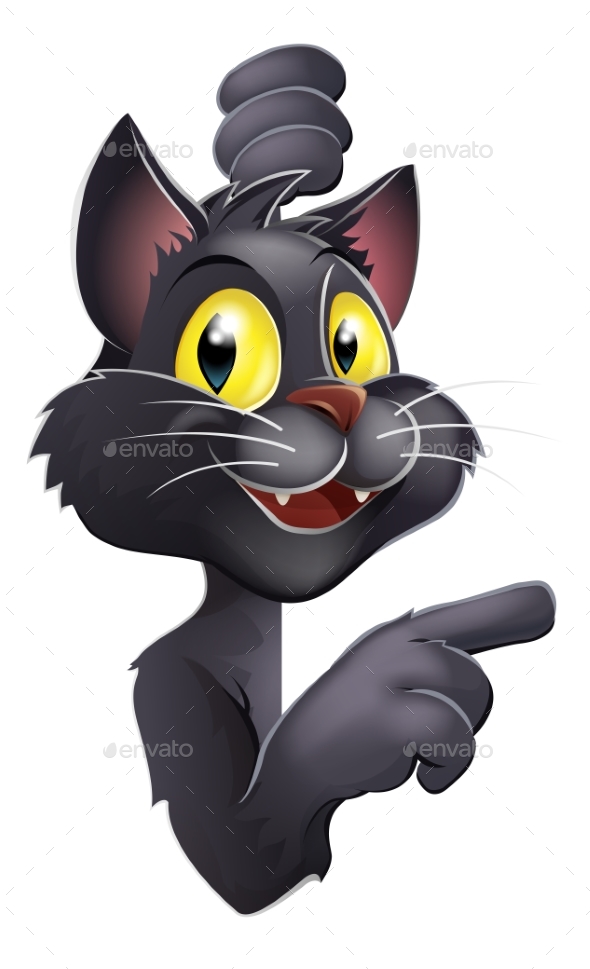 Black Cat Pointing - Animals Characters