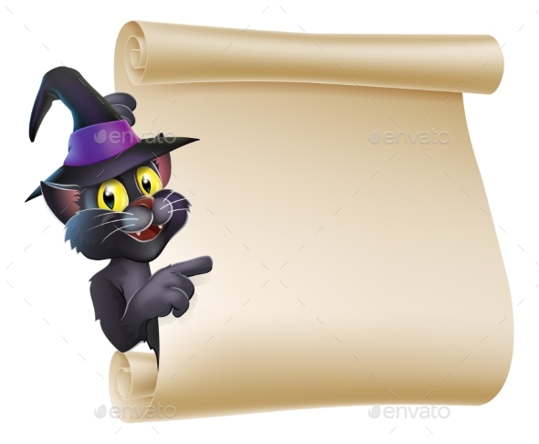 Halloween Witch Cat Scroll