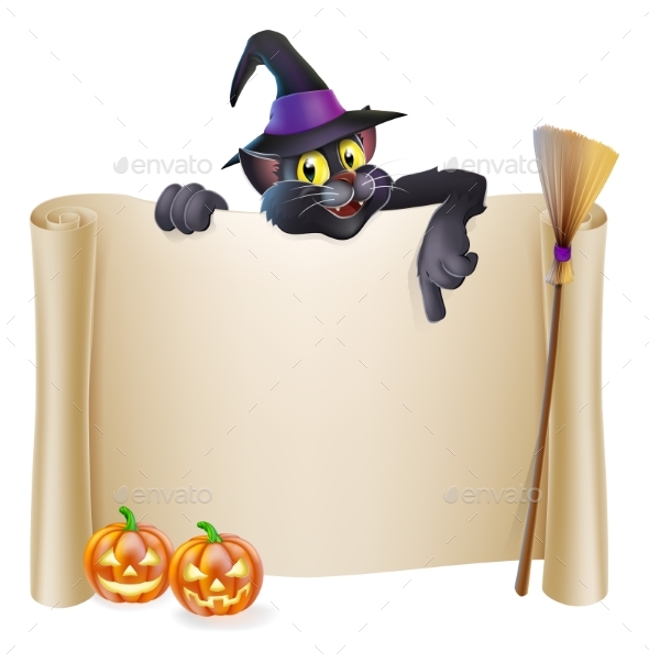 Halloween Witch Cat Scroll