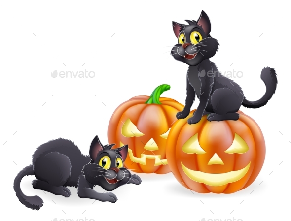 Halloween Cats and Pumpkins