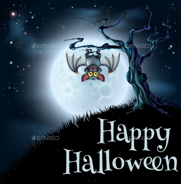 Blue Halloween Moon Bat Background