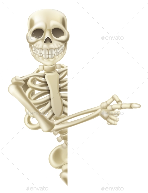 Pointing Cartoon Halloween Skeleton