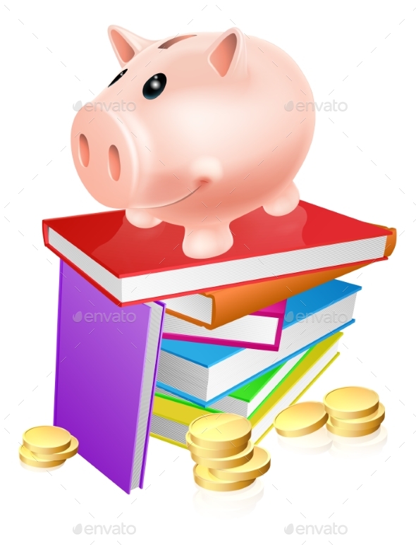 Piggy Bank on Books - Miscellaneous Vectors