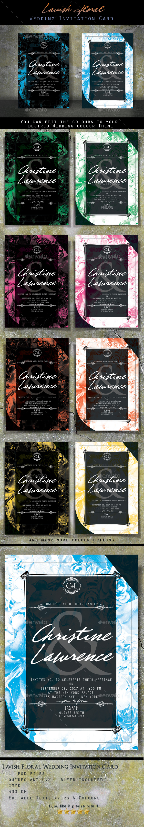 Lavish Floral Wedding Invitation Card - Wedding Greeting Cards