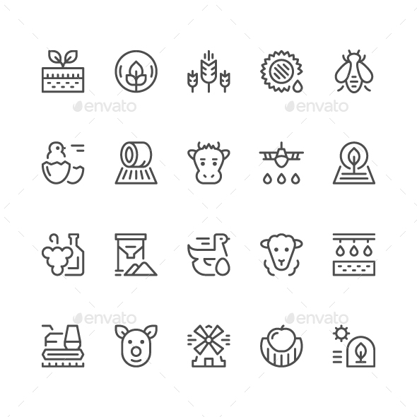 Set Line Icons of Farming and Agriculture - Man-made objects Objects
