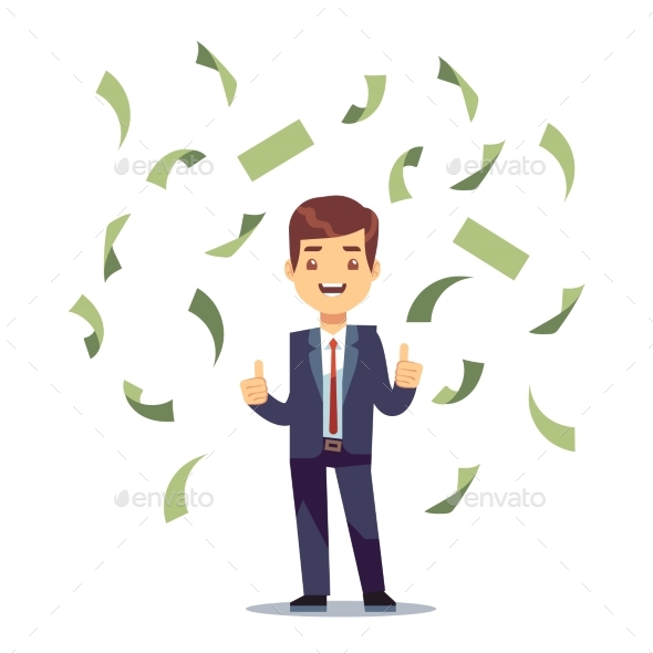 Successful Businessman in Money Rain - People Characters