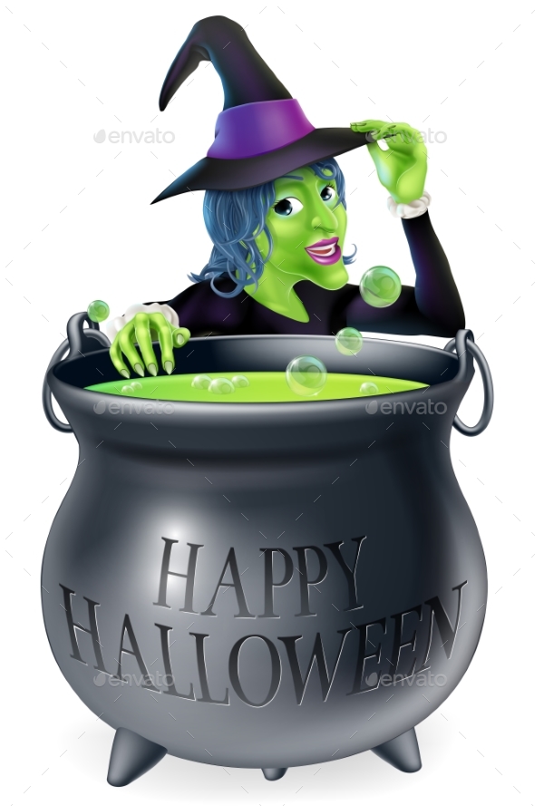 Happy Halloween Witch and Cauldron