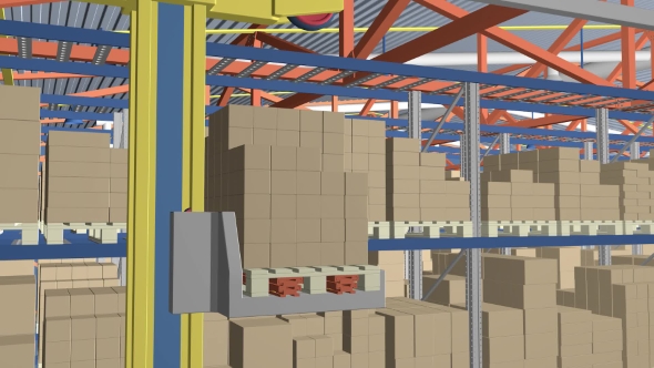 A Robot Loader Carries Goods in a Warehouse