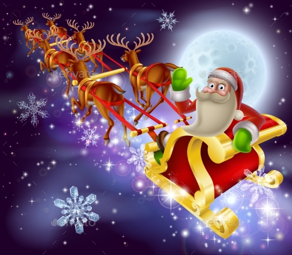 Santa Claus Sleigh Christmas Scene - Christmas Seasons/Holidays