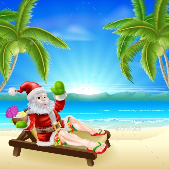 Summer Christmas Santa Beach Scene - Travel Conceptual