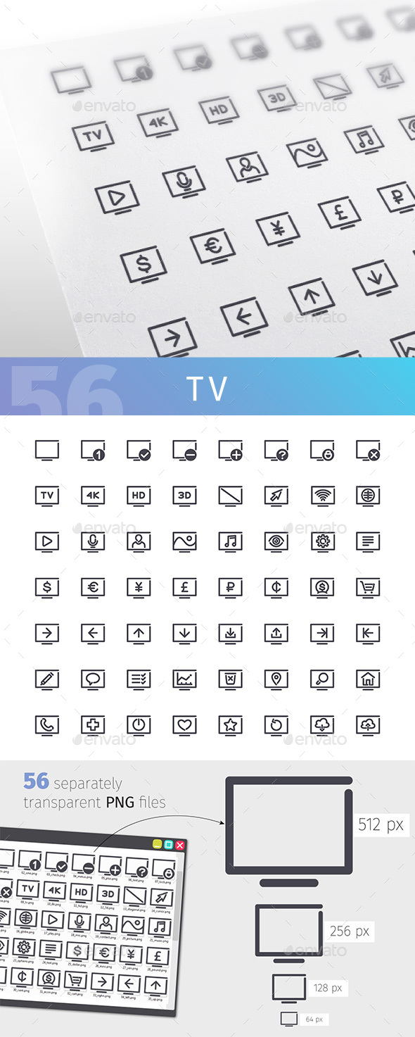 TV Line Icons Set - Media Icons