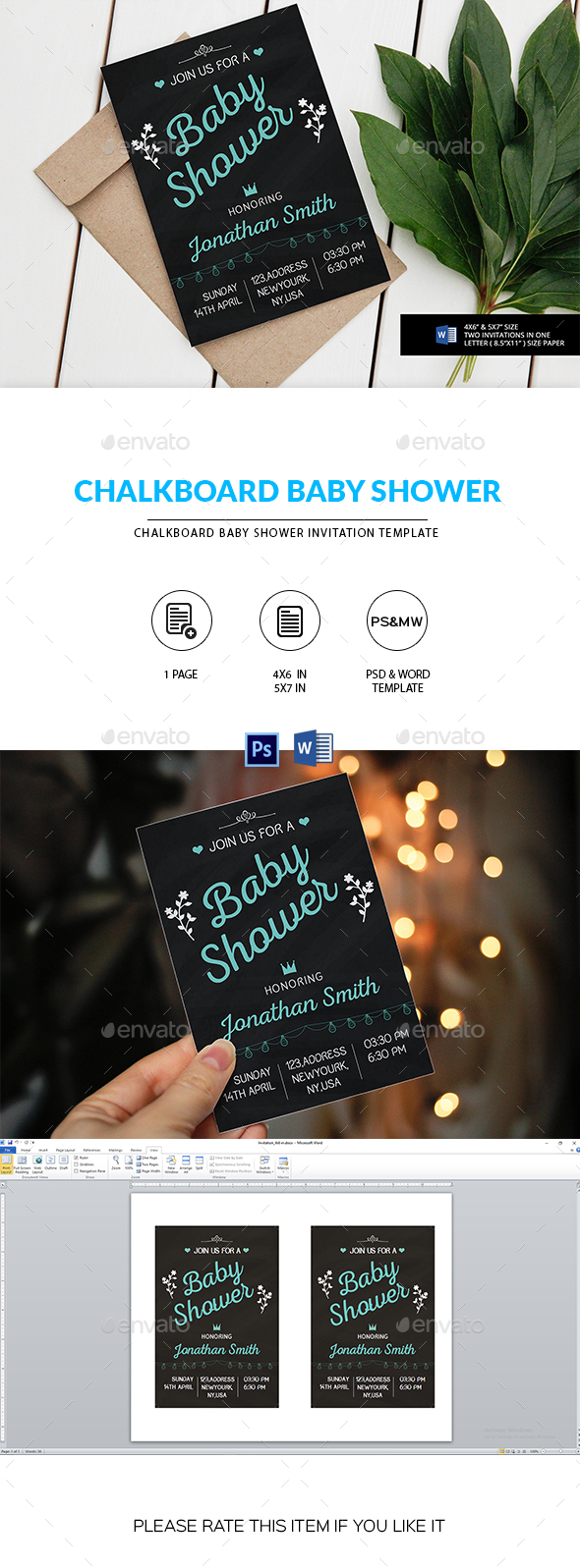 Chalkboard Shower Invitation Template - Invitations Cards & Invites
