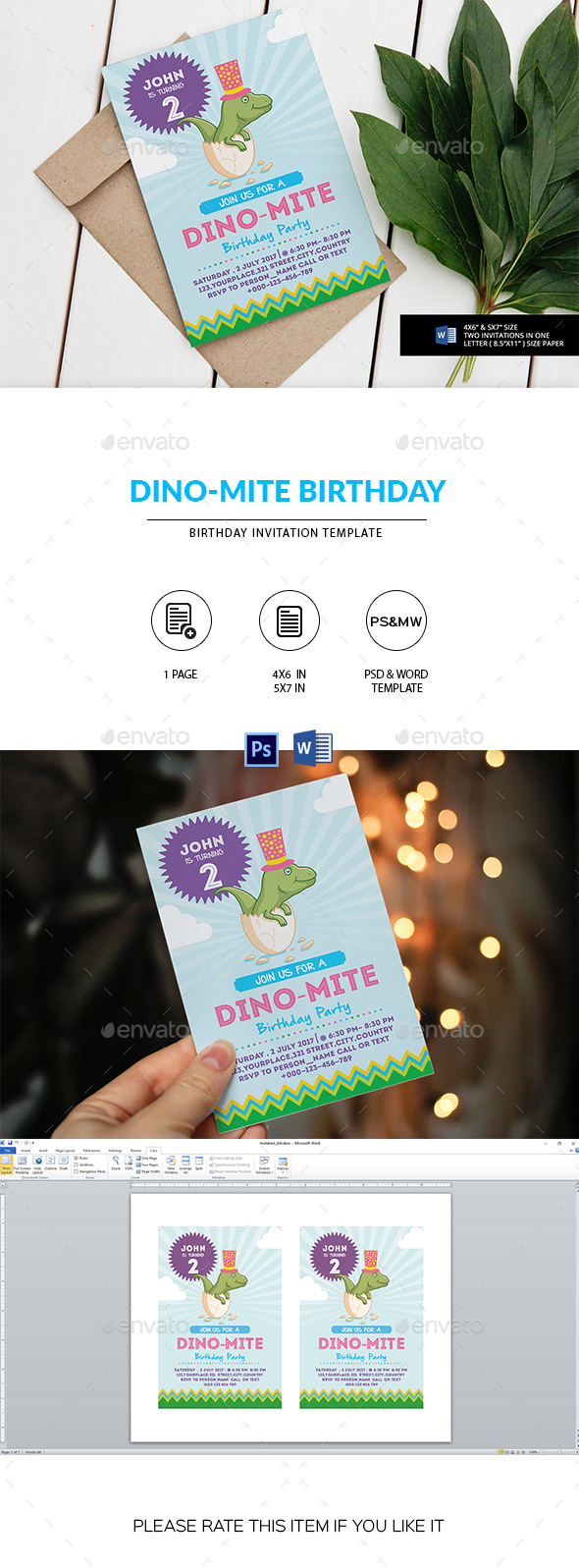 Dino-Mite Birthday Party Invitation/Flyer - Invitations Cards & Invites
