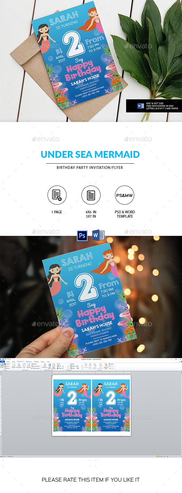 Under Sea Mermaid Birthday Party Invitation - Invitations Cards & Invites