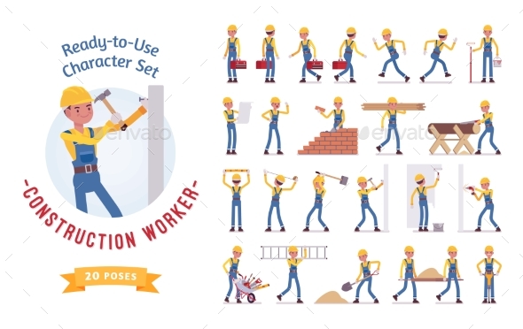 Ready-to-use Young Male Worker Character Set - People Characters