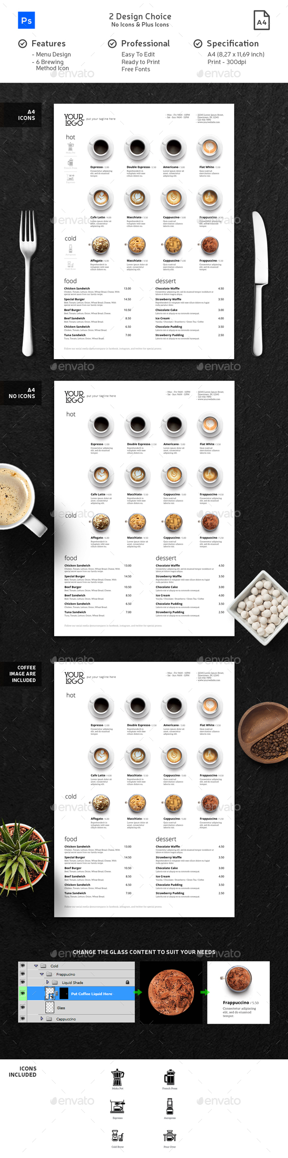 Minimalist Photography Coffee Menu - Food Menus Print Templates