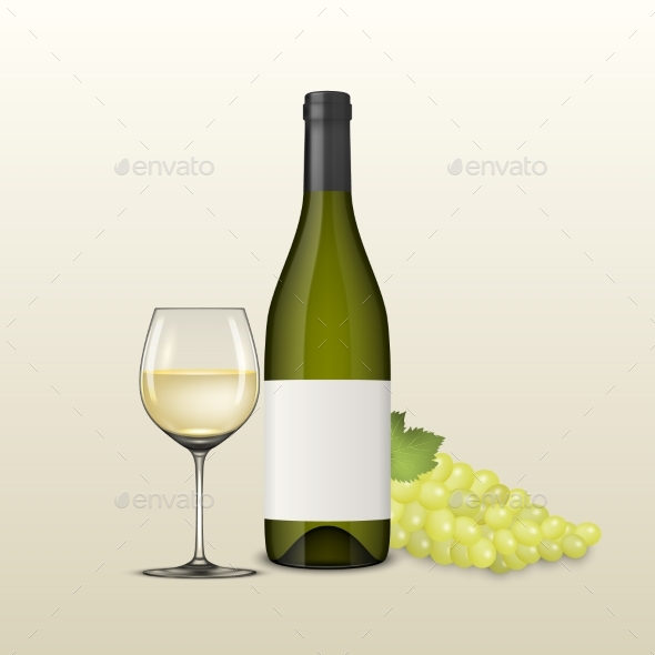 Vector Realistic Grapes Brunch, Wine Glass and - Food Objects