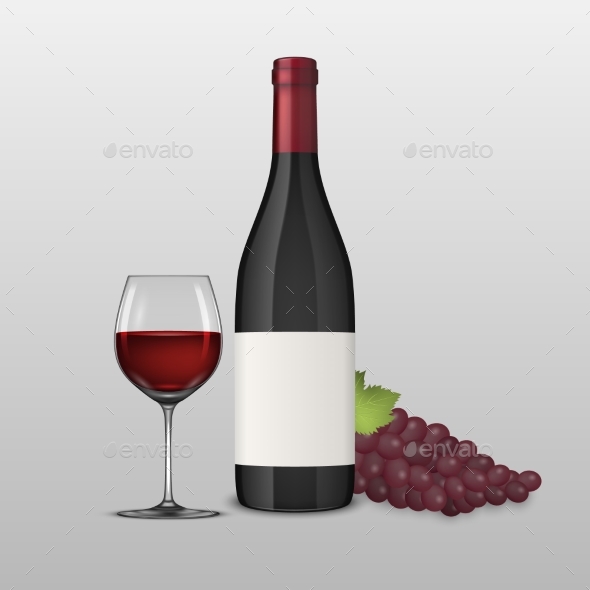 Vector Realistic Grapes Brunch, Wine Glass and - Food Objects