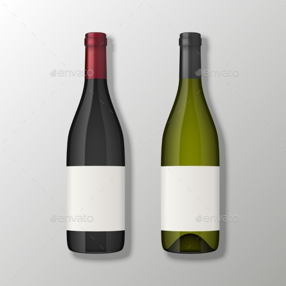 Two Realistic Vector Wine Bottles in Top View with - Food Objects