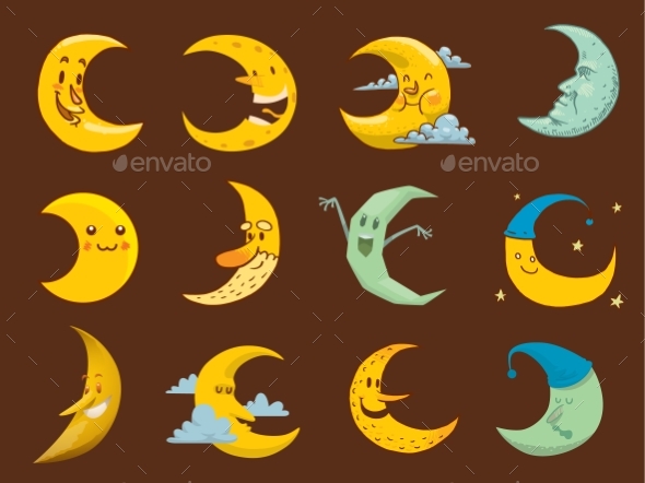 Different Moon Month Face Illustration. - Nature Conceptual