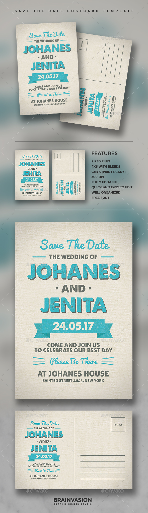 Save The Date Postcard Template Vol.02 - Cards & Invites Print Templates