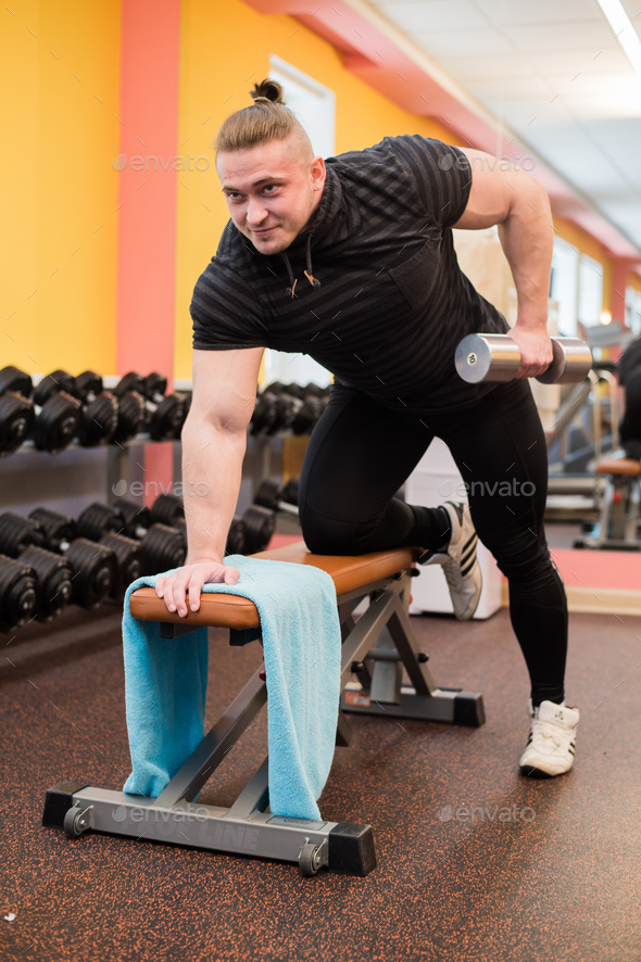 man pull up barbell fitness training - Stock Photo - Images