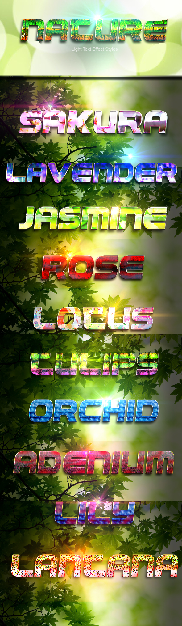 Light Text Effect Styles - Nature - Text Effects Actions