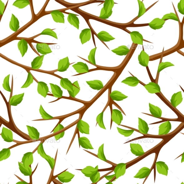 Summer Seamless Pattern with Branches of Tree and - Seasons Nature