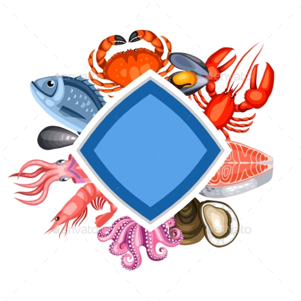 Background with Various Seafood - Food Objects