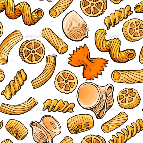 Seamless Pattern, Backdrop Design of Italian Pasta - Food Objects