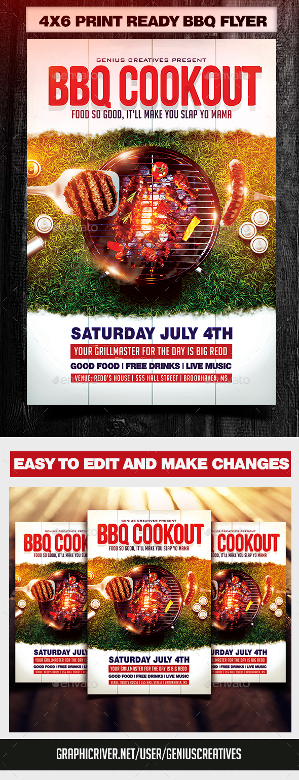 BBQ Cookout Flyer Template - Flyers Print Templates