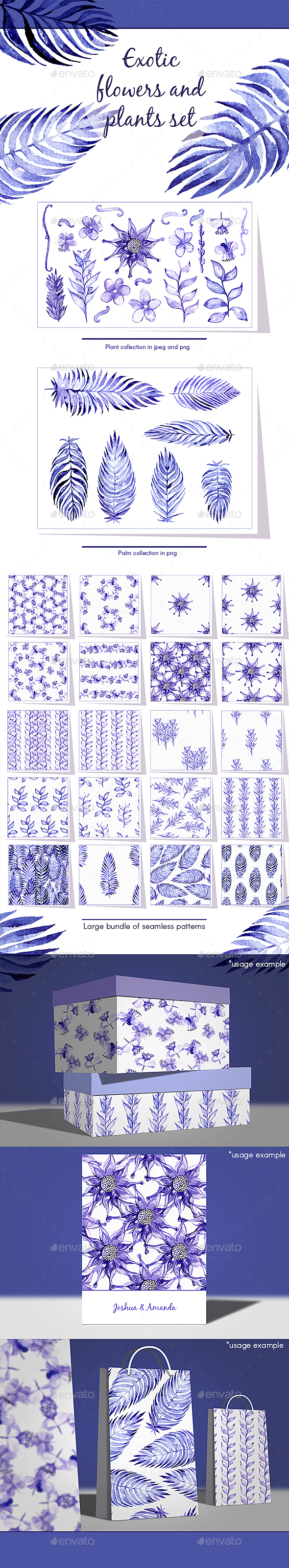 Exotic Flowers And Leaves Set - Nature Backgrounds
