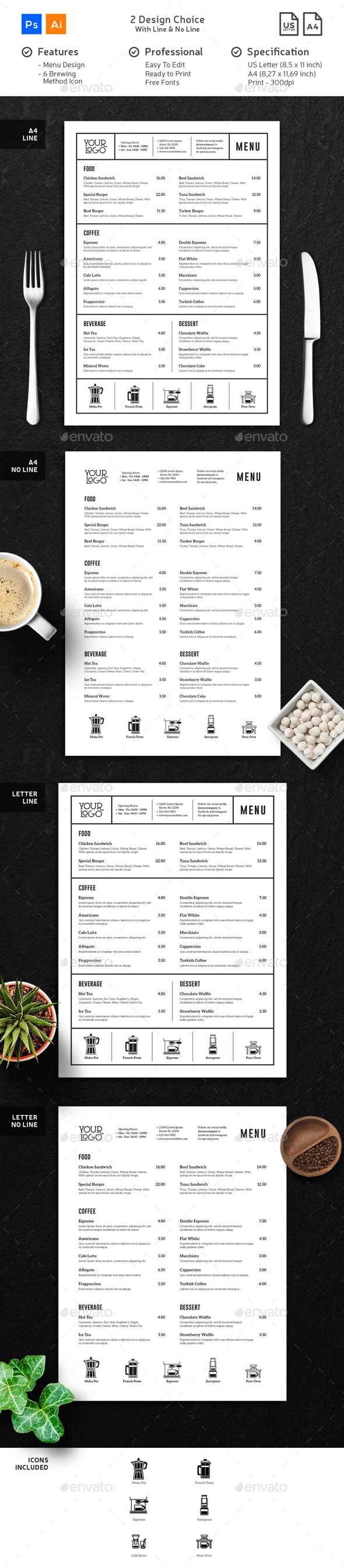 Coffee Menu Minimalist Clean - Food Menus Print Templates