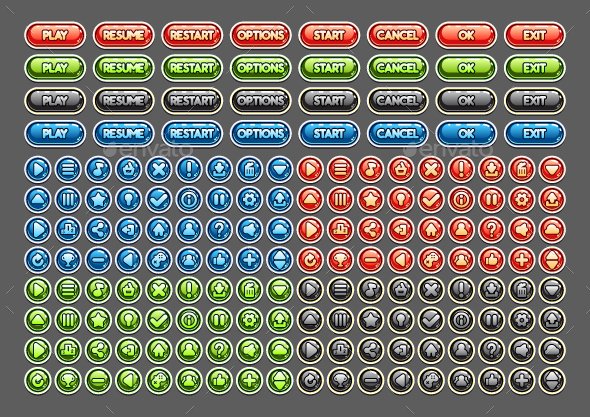 Shiny Buttons for Creating Video Games - User Interfaces Game Assets