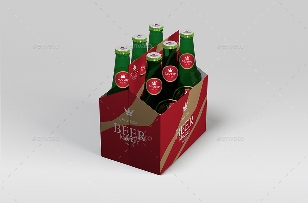 Beer Bottles & Six Pack Mockup V01 by masterpixdesign | GraphicRiver