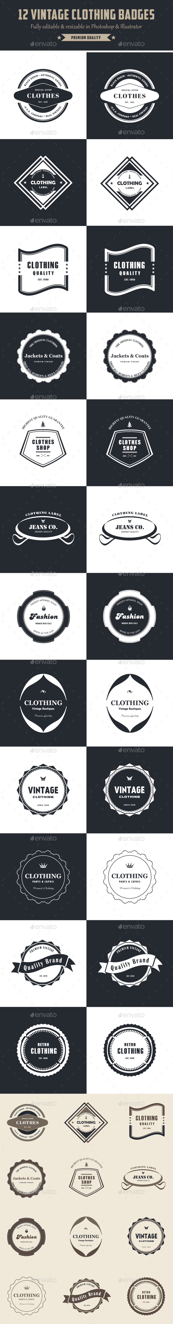 12 Vintage Clothing Badges & Logos - Badges & Stickers Web Elements