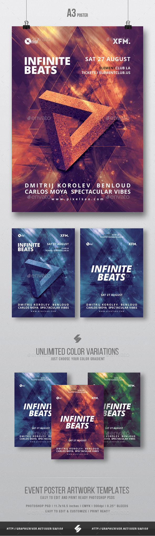 Infinite Beats - Progressive Party Flyer / Poster Template A3 - Clubs & Parties Events